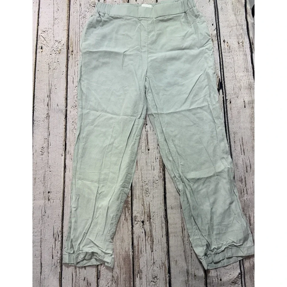 COS Linen Blend Pants Womens Size‎ 8 Light Green Tapered Leg Elastic Waist